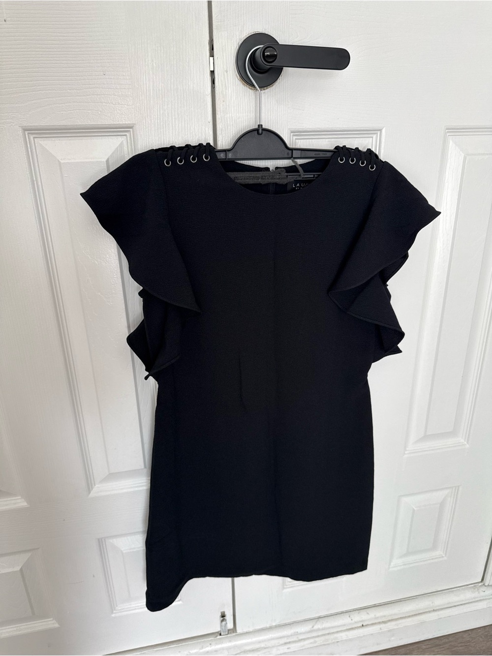 Laundry By Shelli Segal Black Ruffle-Sleeve Mini Dress